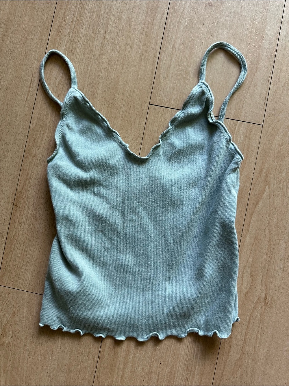 Brandy Melville Light Green Ribbed Lettuce Trim Camisole Tank Top One Size